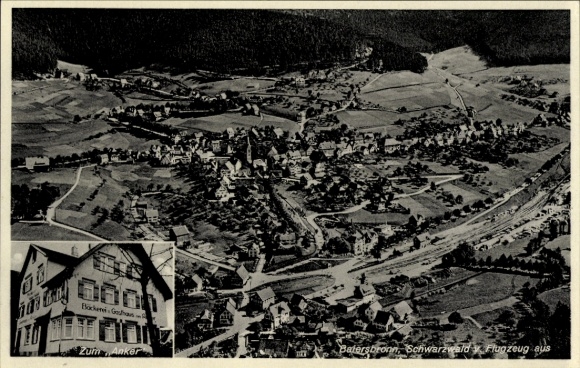Postcard Waldachtal in the Black Forest, aerial view of the village, Gasthaus Anker, Black Forest, landscape