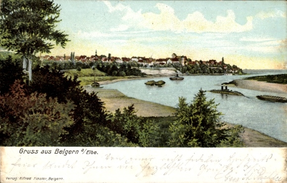 Postcard Belgern Schildau in North Saxony, city view, river section, city panorama