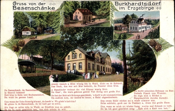 Poem PC Burkhardtsdorf in the Ore Mountains, view from the outside of the broom tavern, house development