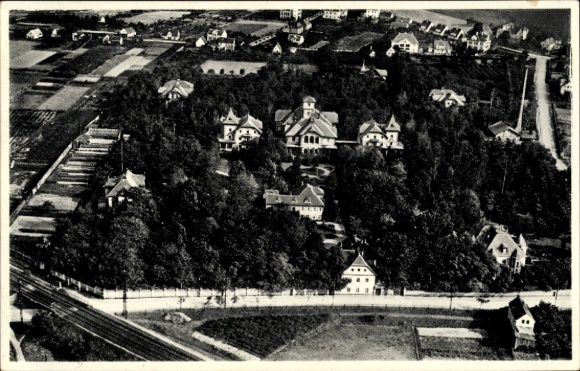 Postcard Coswig in Saxony, Lindenhof Sanatorium, State Insurance Institute of Saxony, aerial photograph