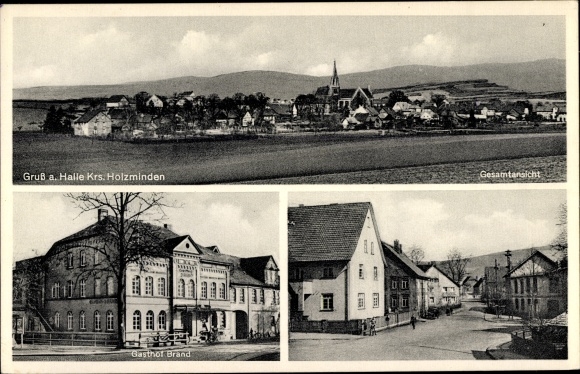 Ak Halle im Weserbergland, Gasthof Brand, Straßenpartie, Panorama