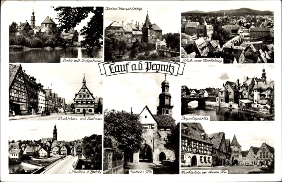 Ak Lauf in Baden Württemberg, Kaiser Wenzel Schloss, Rathaus, Marktplatz