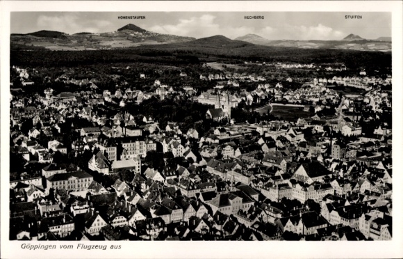 Postcard Hohenstaufen Göppingen in Württemberg, city view, aerial photograph, Hohenstaufen, Rechburg, Sta