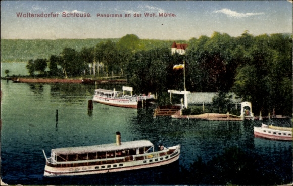 Ak Woltersdorf bei Berlin, Woltersdorfer Schleuse, Schiffe, Mühle