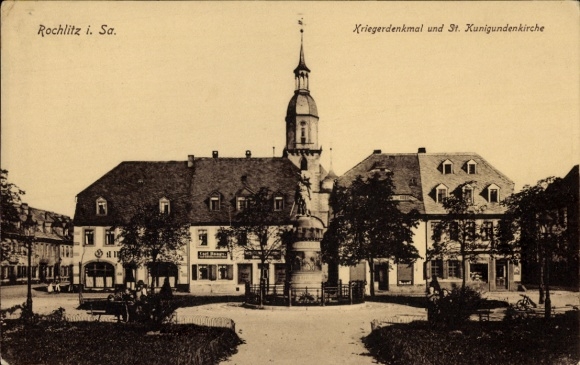 Ak Rochlitz an der Mulde Sachsen, Kriegerdenkmal, St. Kunigundenkirche, historische Gebäude, S...