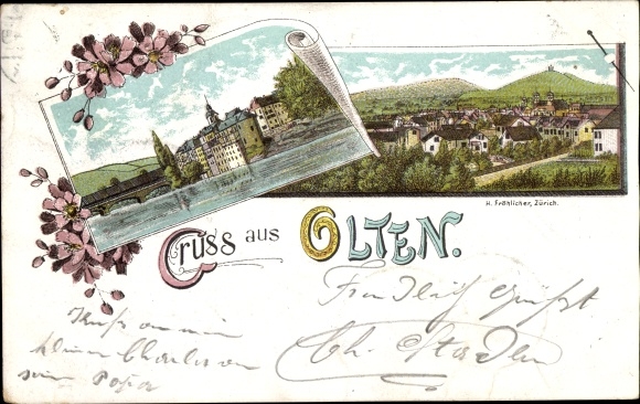Chromo-Litho Olten Canton Solothurn, view of the town