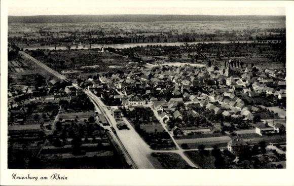 Postcard Neuenburg am Rhein Baden, aerial view of Neuenburg, houses, streets, Rhine