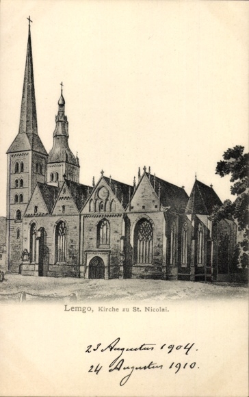 Ak Lemgo in Lippe, Kirche zu St. Nicolai,  Jahreszahlen 1904, 1910