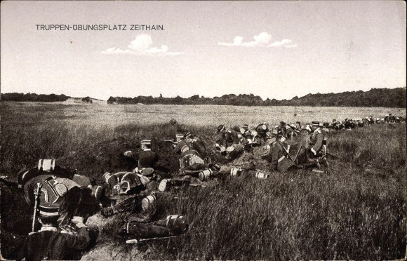 Postcard Zeithain in Saxony, military training area, German soldiers in uniforms, target practice