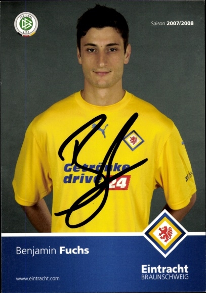 Autograph card footballer Benjamin Fuchs, Eintracht Braunschweig, autograph