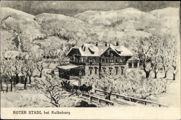 Artist PC Vienna 23rd Liesing Austria, view of Hotel Restaurant Roter Stadl, owner Leopold Stichs
