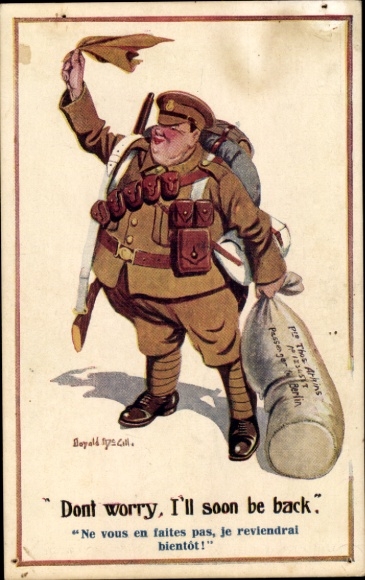 Artist Postcard McGill, Donald, Fat British Soldier Says Goodbye