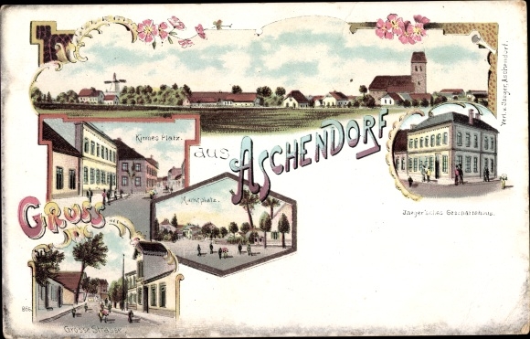 Litho Aschendorf Papenburg im Emsland, Geschäftshaus Jaeger, Marktplatz, Kirmesplatz, Große Straße