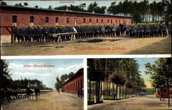 Postcard Zeithain Sachsen, military training area, installation, Kaiser Wilhelm Str., infantry barrack camp