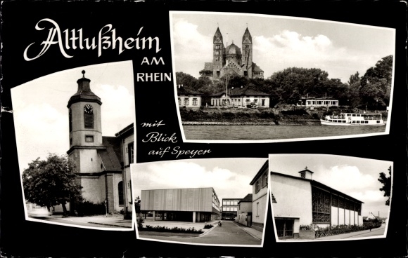 Postcard Altlußheim in Baden, view of Speyer, church, partial views