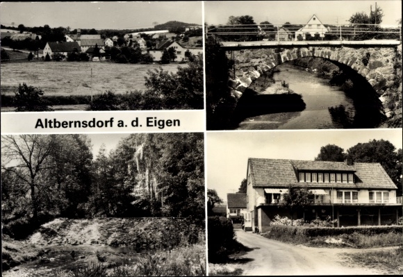 Ak Altbernsdorf Bernstadt auf dem Eigen in Sachsen, Ortsansicht, Brücke