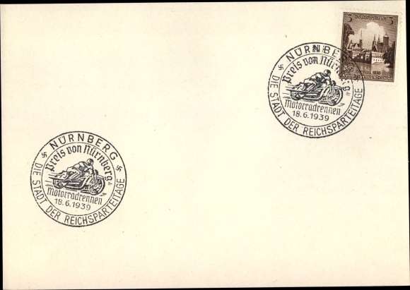Ak Nürnberg, Motorradrennen Preis von Nürnberg 1939, Sonderstempel