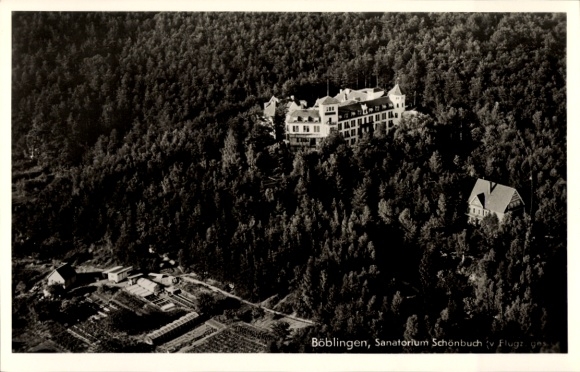 Postcard Böblingen in Württemberg, aerial photograph, Sanatorium Schönbuch