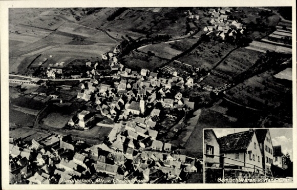 Postcard Burghaslach in Middle Franconia, aerial photograph of general store, 1939