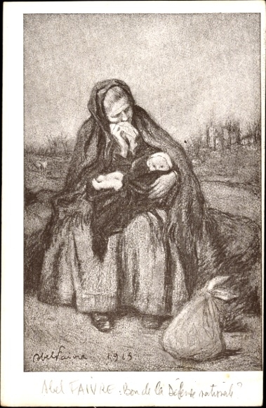 Artist Postcard Weeping Woman with Child 1915