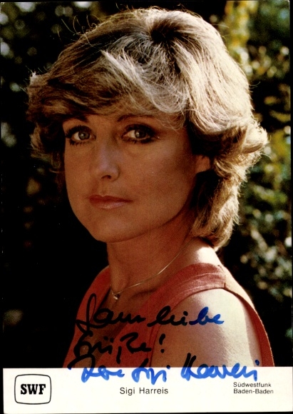 Postcard journalist and presenter Sigi Harreis, portrait, SWF, autograph