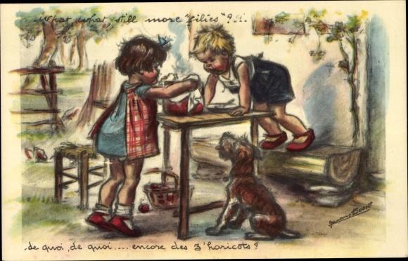 Artist PC Bouret, Germaine, children with a pot, dog