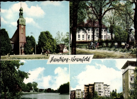 PC Hamburg Wandsbek Bramfeld, village square, church Bramfelder See, settlement Hohnerkamp