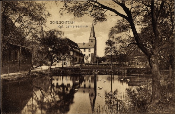 Ak Schlüchtern in Hessen, Kgl. Lehrerseminar, See, Kirche