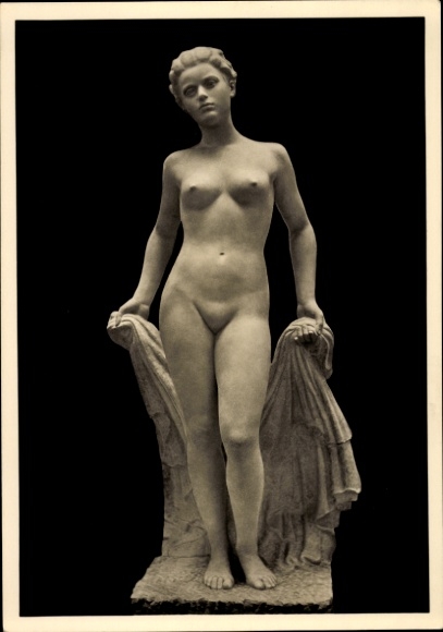 Postcard sculpture by Heinrich Faltermeier, girl in the wind, HDK 604, female nude