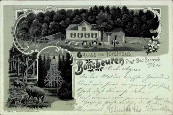 Mondschein Litho Bonsbeuren Hontheim Eifel, Forsthaus, Signal