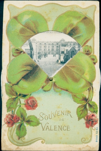 Mechanische Postcard Valence Drôme, Quarter of the Hussars, Barracks, Kleeblatt