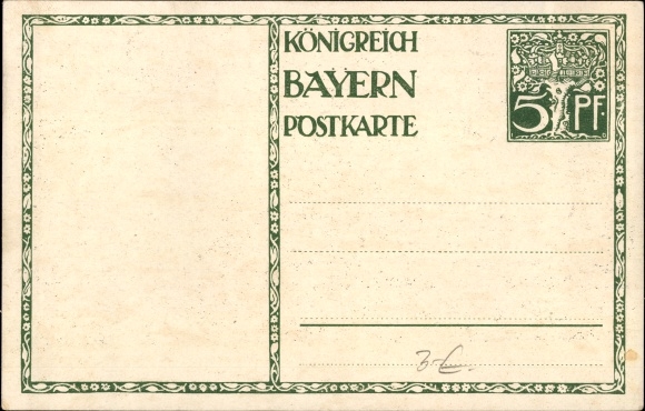 Postwaardestuk kunstenaarsbriefkaart Diez, M., prins-regent Luitpold van Beieren 1911, 5 Pfennig