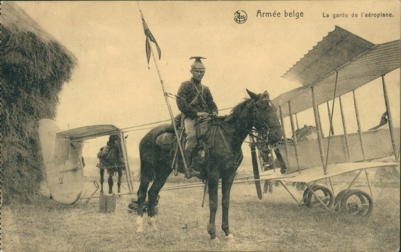 Postcard Belgian Army, Ulan, sentry post, military aircraft, I WW
