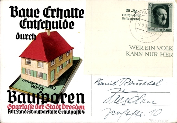 Postcard Build, Maintain, Pay Off Debts Through Building Savings, Sparkasse der Stadt Dresden, Landesbausparkasse