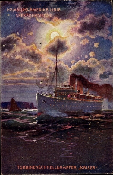 Artist Postcard Turbine fast steamer Kaiser, HAPAG Seebäderdienst