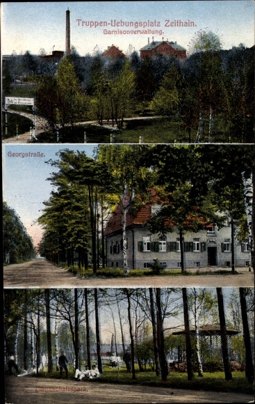 Postcard Zeithain in Saxony, military training area, garrison administration, Georgstrasse, team park