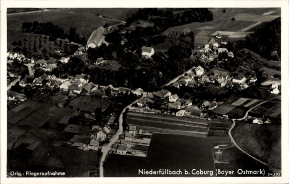Postcard Niederfüllbach near Coburg Upper Franconia, aerial photograph