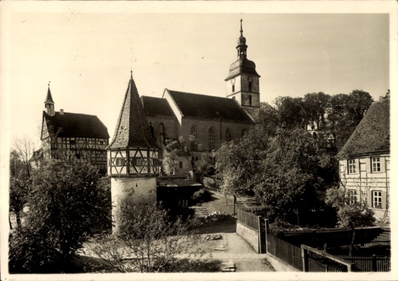 Photo Postcard Burgbernheim Middle Franconia Bavaria, church, half-timbered house, tower
