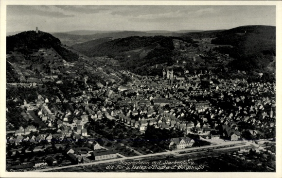 Ak Heppenheim an der Bergstraße, Starkenburg, Fliegeraufnahme
