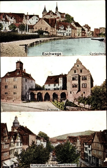 Postcard Eschwege an der Werra Hesse, castle, marketplace and war memorial, Cyriaxberg