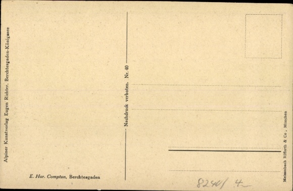 Kunstenaarskaart Compton, Edward Harrison, Berchtesgaden in Opper-Beieren, stad met uitzicht op het landschap
