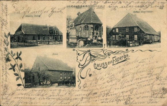 Postcard Esperke Neustadt am Rübenberge, school, church, inn