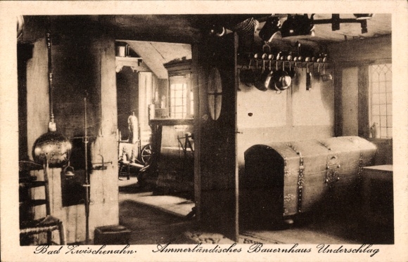 Postcard Bad Zwischenahn in Oldenburg, interior of an Ammerland farmhouse, kitchen equipment, At