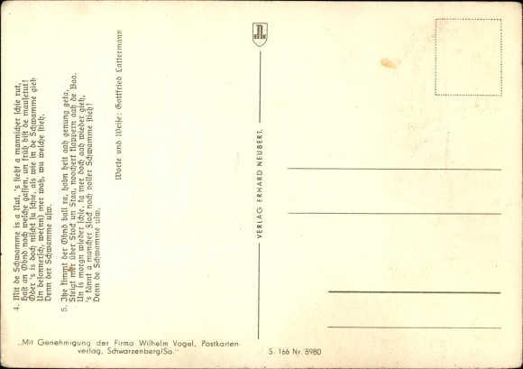 Song Postcard Sponge song, the sun rises early, and it&#39;s Watter aah schie, Wilhelm Vogel, Erzgebirge