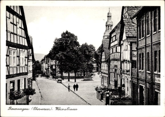 Postcard Beverungen on the Weser, Weserstraße, half-timbered houses
