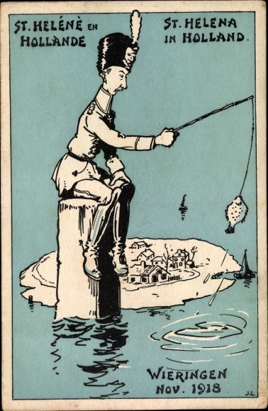 Künstler Ak Wieringen Nordholland, Kronprinz Wilhelm von Preußen im Exil, November 1918, Angeln