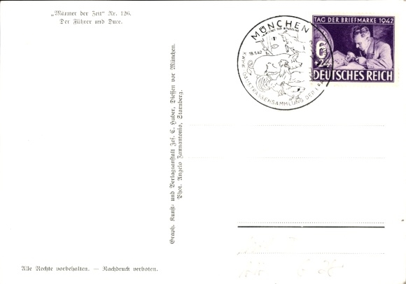 Postcard Führer and Reich Chancellor Adolf Hitler, Benito Mussolini, State Meeting, Men of the Time 126