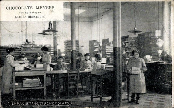 CPA Laeken Bruxelles Bruxelles, Chocolats Meyers, Empaquetage de Chocolats