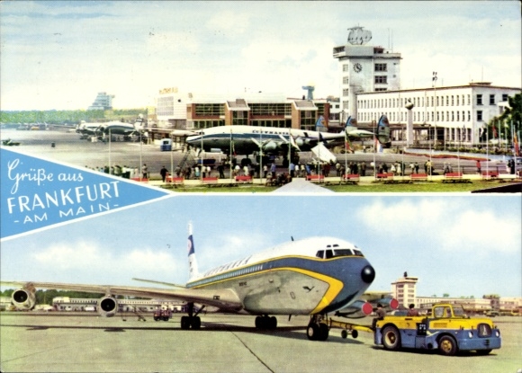 Postcard Frankfurt am Main, Rhein Main Airport, Lufthansa passenger aircraft