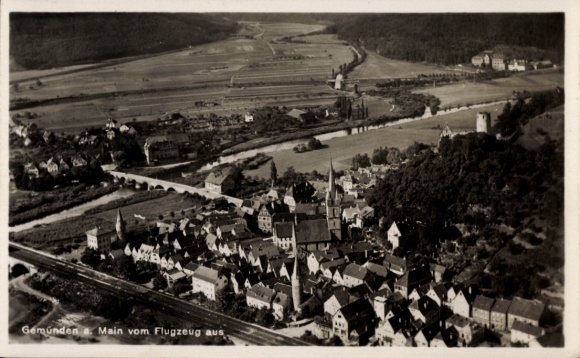 Postcard Gemünden am Main Unterfranken, aerial photograph